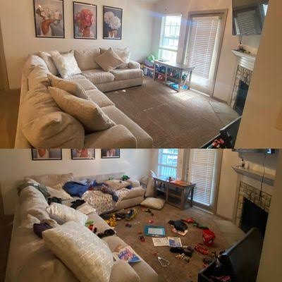 Living room before and after cleaning