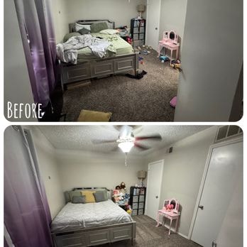 Bedroom before and after cleaning